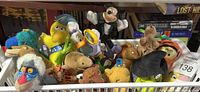 Basket of assorted plush toys