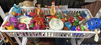Basket showing full assortment of mixed character toys