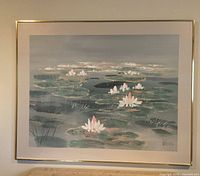 Framed water lily textured print full view