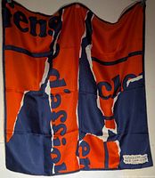 Full view of square scarf showing entire graphic design, colors and fabric drape