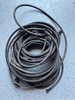 Entire coiled garden hose with connectors visible