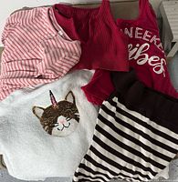 All five shirts laid out to show fronts and colors