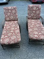 Front view of both wicker chaise lounges with cushions