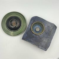 Top view of both planters showing shapes, glazes and integrated kenzans