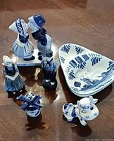 Group shot of all six Delft Blue ceramic items