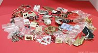 All 60 pairs of assorted costume earrings laid out