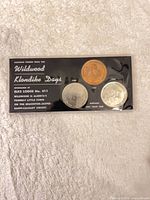 Front view of three tokens in original packaging showing dates and descriptive insert