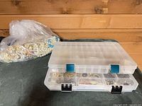 Organizer boxes and bag of jewelry overview