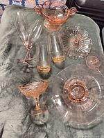 Group view of all depression glass pieces
