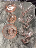 overview of all pink depression glass items