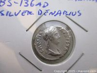 Obverse of silver denarius showing bust of Empress Sabina in holder