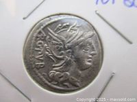Obverse of Roman denarius showing helmeted Roma