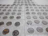 Overview of three plastic coin sheets filled with Canadian nickels
