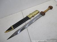 Sword and scabbard full view, blade unsheathed