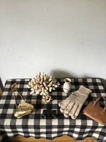 Group shot showing all six items on checkered surface