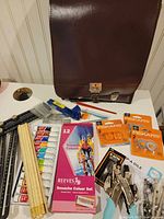 Overall view of backpack and art supplies