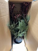 Urn filler in shipping box showing greenery and berries