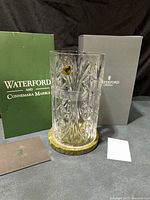 Crystal hurricane votive with marble base, Waterford and Connemara Marble boxes visible