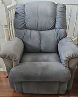 Front view of blue microfiber recliner