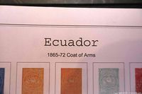 album title page showing Ecuador 1865-72 Coat of Arms section