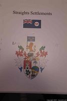 Album title page with Straits Settlements heading, flag and coat of arms