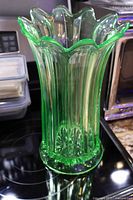Full view of green uranium glass vase