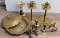 Group shot showing all brass/bronze items together