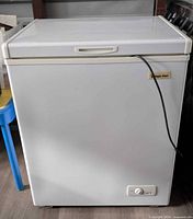Front view of Magic Chef chest freezer closed