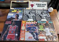 Full lot with magazines, license plate frame, Bulls plate, baseball