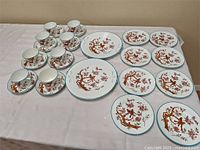 group view of entire service showing cups, saucers, plates