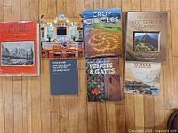 All seven books laid out on floor