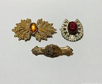 Front view of all three brooches showing design and stones