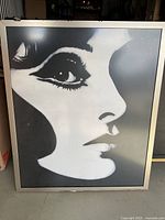 Front view of framed black-and-white portrait artwork