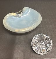 Waterford cut crystal ball and opalescent art glass bowl together