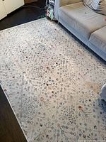 Full view of rug next to sofa