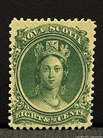 Front of 1860 Nova Scotia 8½ cent green Queen Victoria stamp