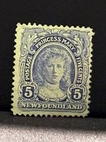 Front view of 1911 Newfoundland 5c Princess Mary ultramarine stamp