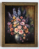 Framed floral oil painting full view