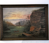 Framed landscape painting showing overall composition