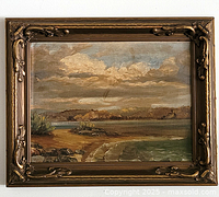 Framed oil on board landscape painting front view