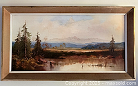 Framed landscape painting full view