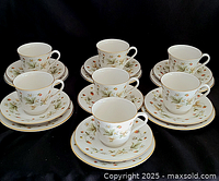 Group view of all cups, saucers and plates in matching pattern
