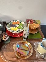 Full lot showing tray, dishes, figurines