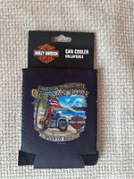 Front view of can cooler on retail card showing full graphic and branding