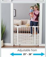 Marketing image of assembled gate installed in doorway