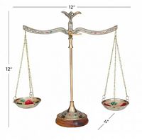Full view of brass justice scale showing dimensions