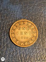 Reverse side showing ONE CENT 1888 within maple leaf wreath