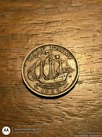 Reverse of 1960 half penny showing Golden Hind ship and date 1960
