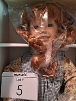Doll in box with plastic wrap over head