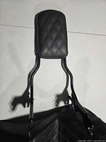 Front view of black Harley-Davidson sissy bar with quilted backrest pad